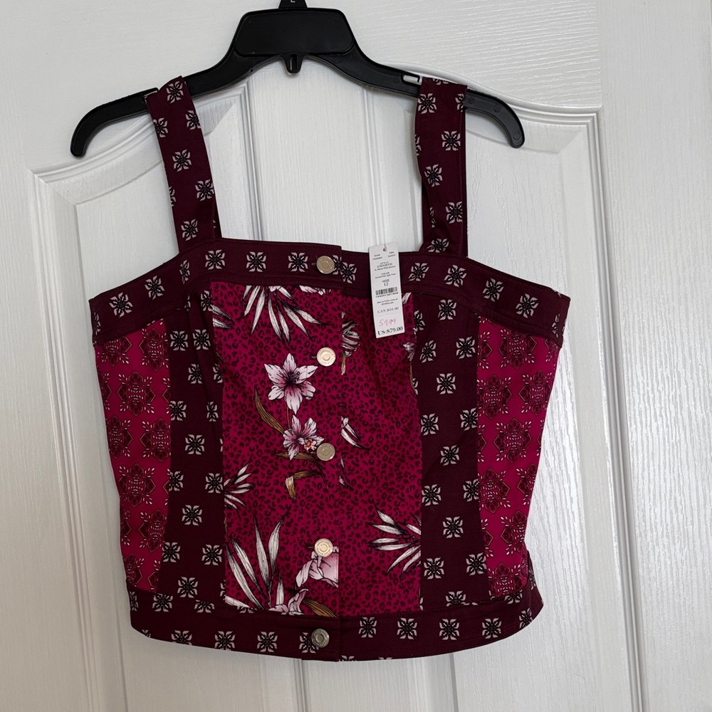 White House Black Market Floral Burgundy Women's Top 12 - Picture 3 of 7